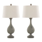 Cipolla Poly 29" Polyresin Table Lamp - Set of 2 - Acid Dusty Wood Polyresin, Antique Soft Brass, Natural Linen