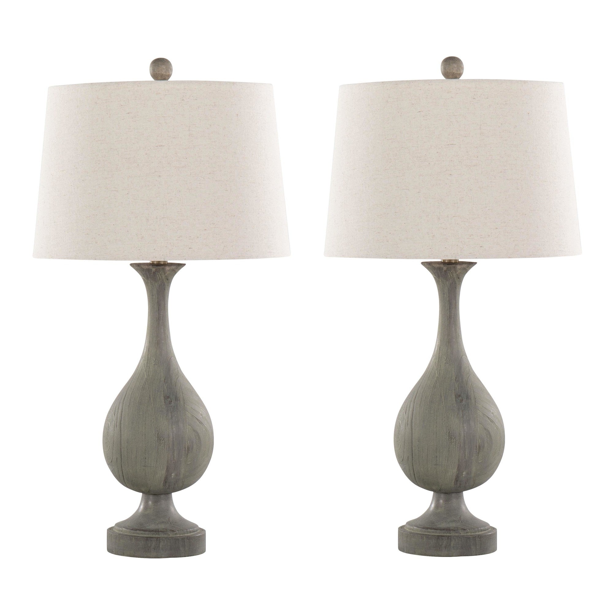 Cipolla Poly 29" Polyresin Table Lamp - Set of 2 - Acid Dusty Wood Polyresin, Antique Soft Brass, Natural Linen