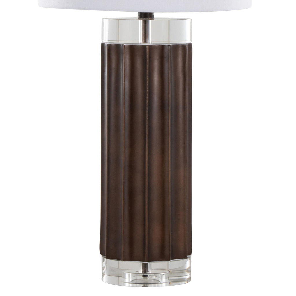 Cylinder Fluted 29.25" Polyresin Table Lamp - Set of 2 - Brown Lustre Polyresin, Clear Crystal, White Linen