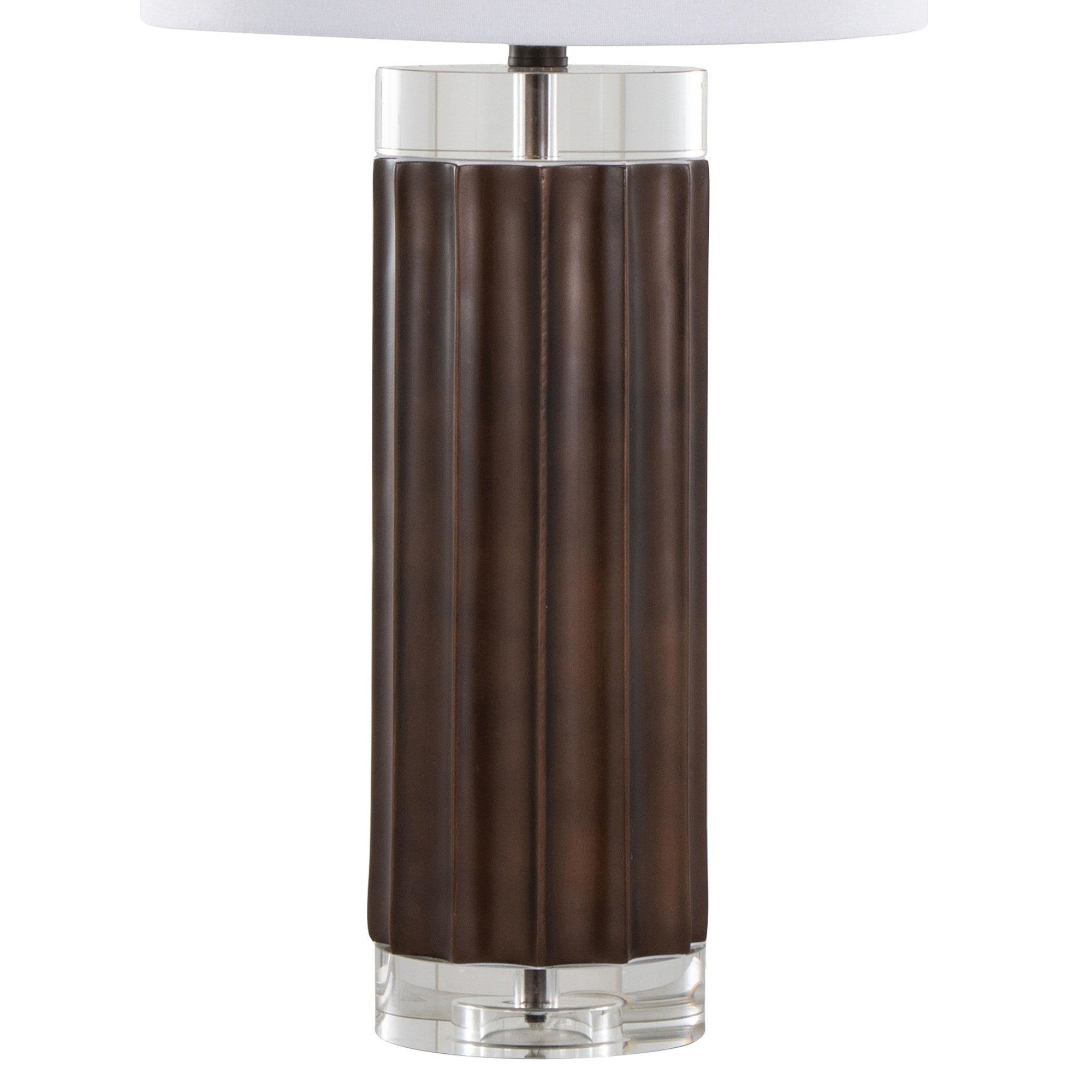 Cylinder Fluted 29.25" Polyresin Table Lamp - Set of 2 - Brown Lustre Polyresin, Clear Crystal, White Linen