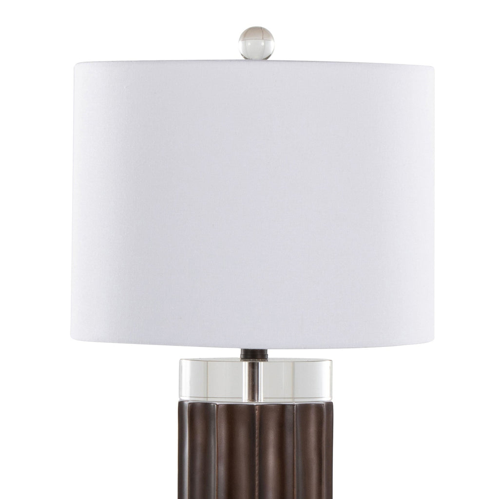 Cylinder Fluted 29.25" Polyresin Table Lamp - Set of 2 - Brown Lustre Polyresin, Clear Crystal, White Linen
