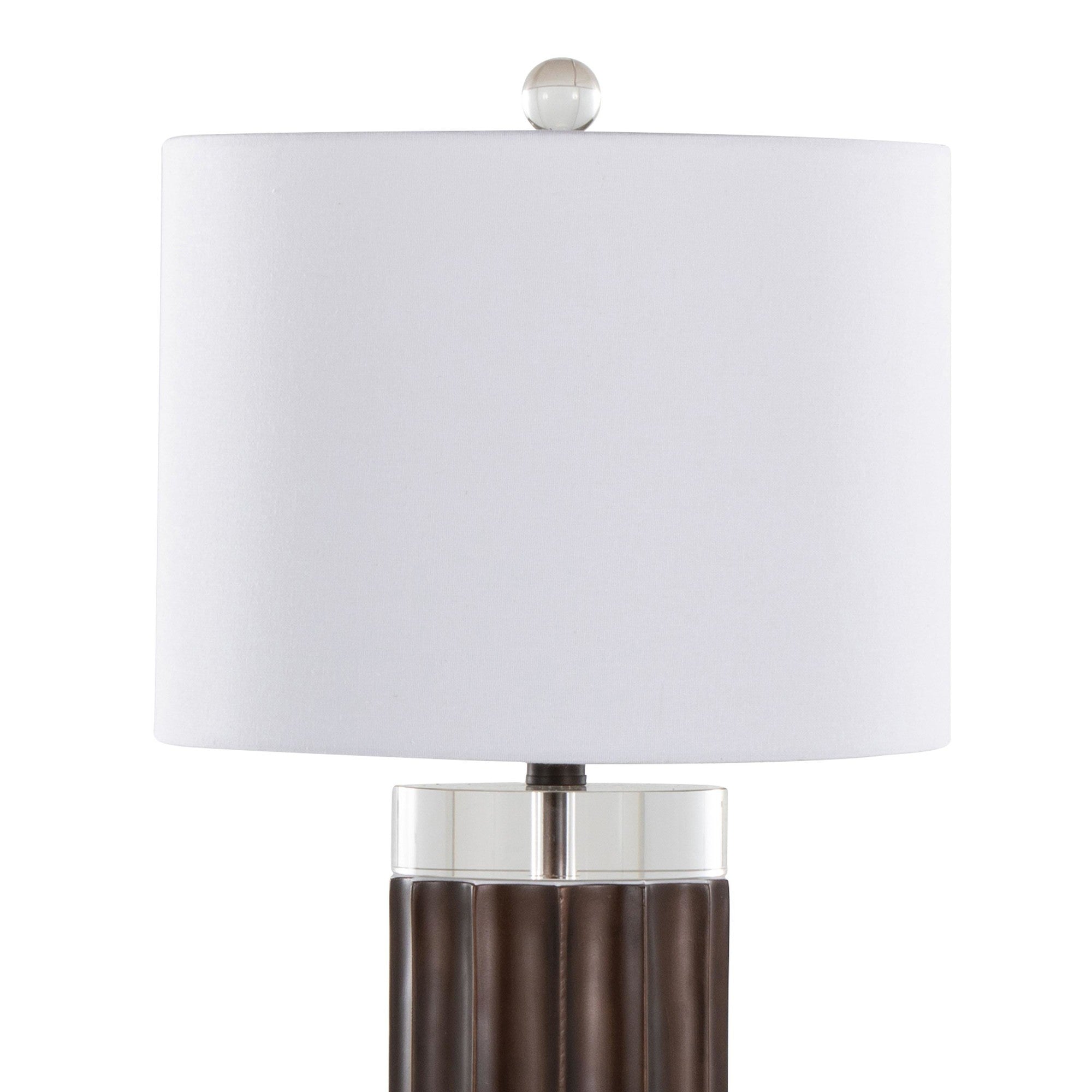 Cylinder Fluted 29.25" Polyresin Table Lamp - Set of 2 - Brown Lustre Polyresin, Clear Crystal, White Linen