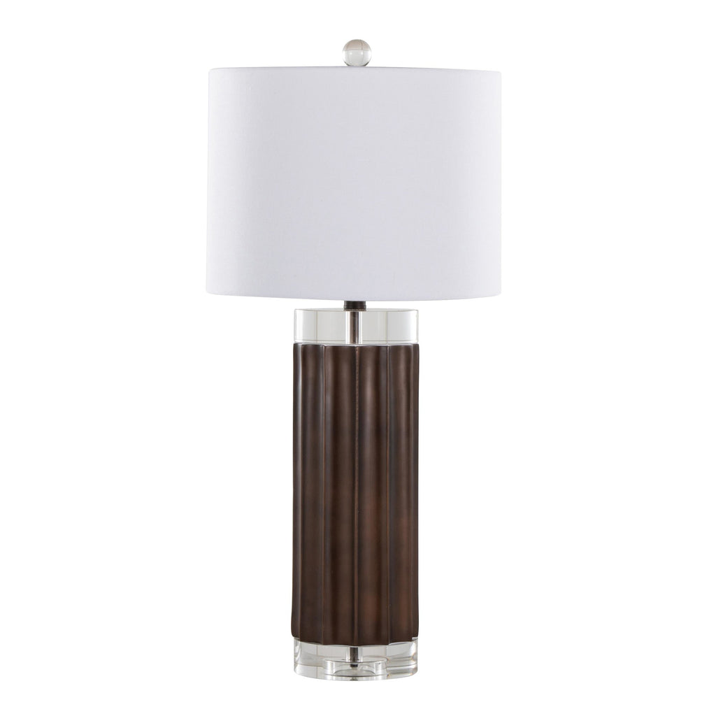 Cylinder Fluted 29.25" Polyresin Table Lamp - Set of 2 - Brown Lustre Polyresin, Clear Crystal, White Linen