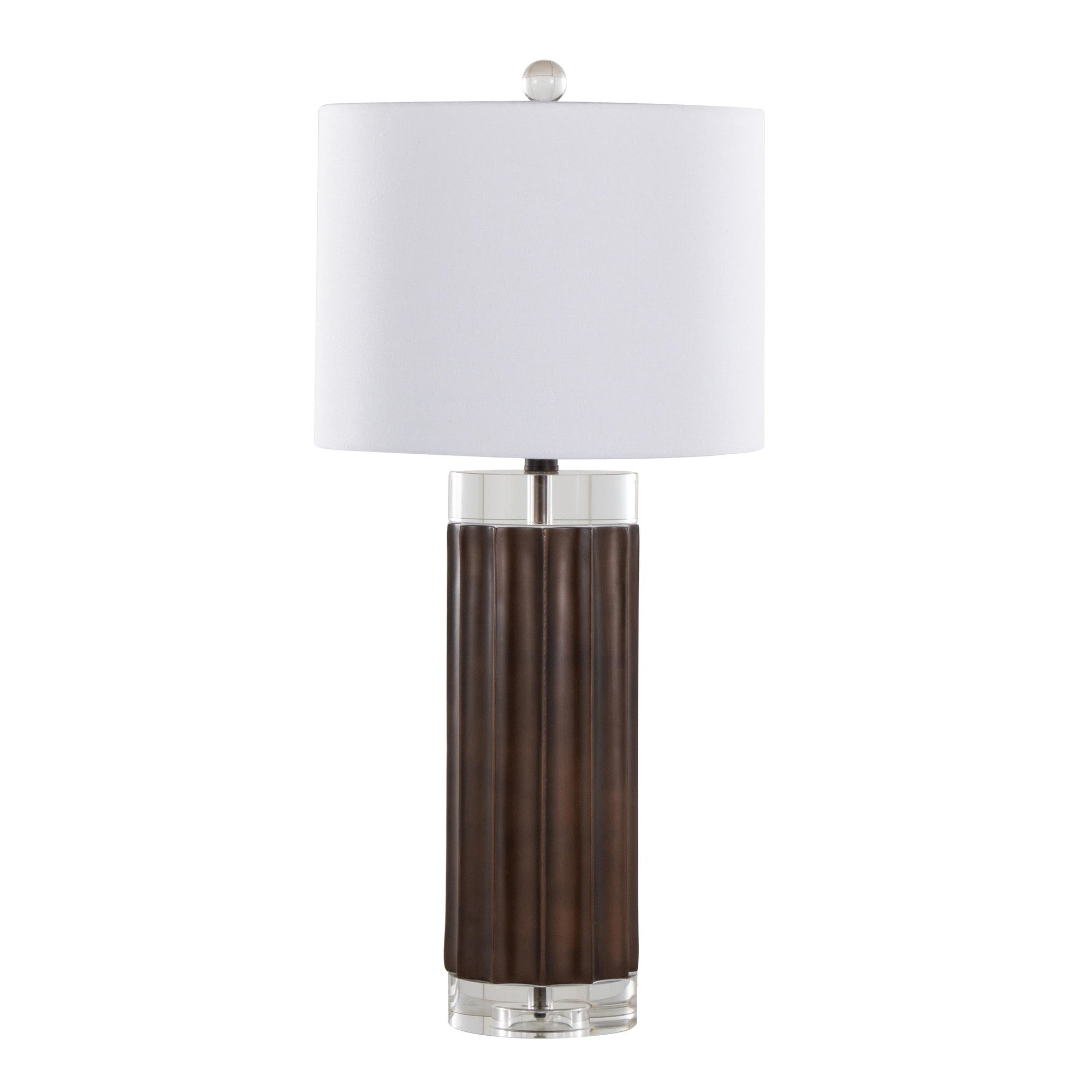 Cylinder Fluted 29.25" Polyresin Table Lamp - Set of 2 - Brown Lustre Polyresin, Clear Crystal, White Linen