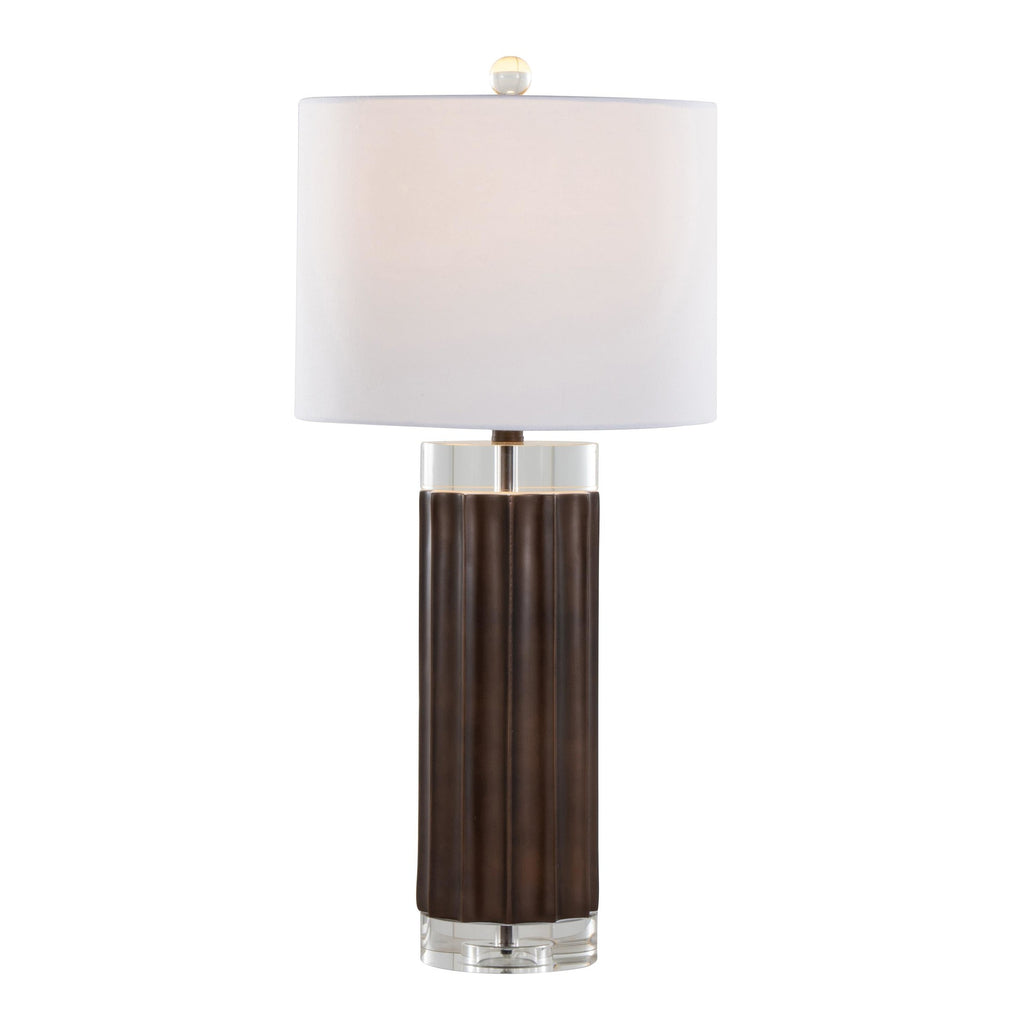 Cylinder Fluted 29.25" Polyresin Table Lamp - Set of 2 - Brown Lustre Polyresin, Clear Crystal, White Linen