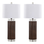 Cylinder Fluted 29.25" Polyresin Table Lamp - Set of 2 - Brown Lustre Polyresin, Clear Crystal, White Linen