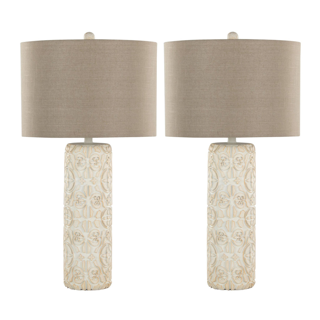 Charlotte 30" Polyresin Table Lamp - Set of 2 - Brushed Taos Brown Polyresin, Beige Linen