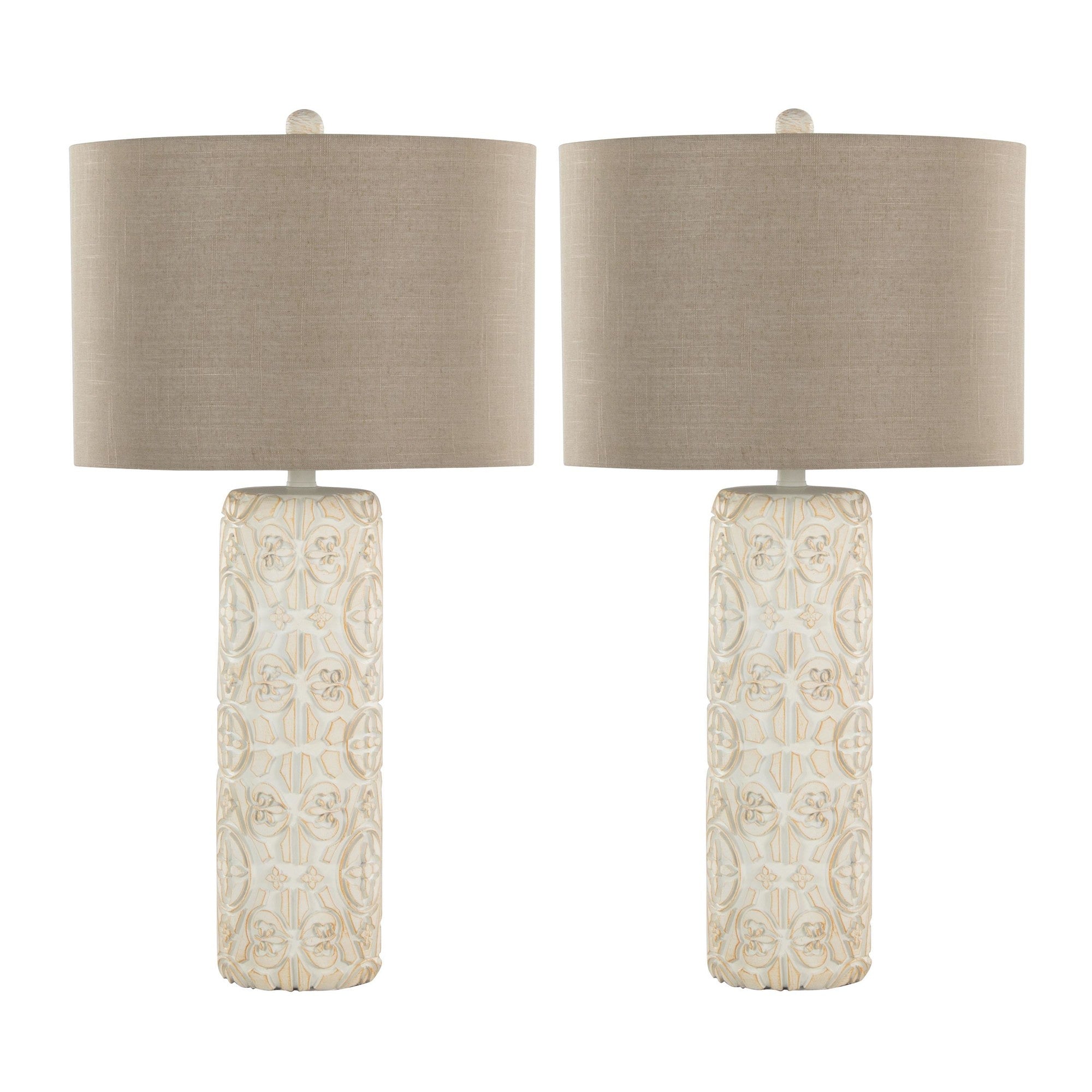 Charlotte 30" Polyresin Table Lamp - Set of 2 - Brushed Taos Brown Polyresin, Beige Linen