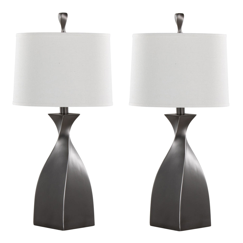 Curvo 30" Polyresin Table Lamp - Set of 2 - Rubbed Grey Slate Polyresin, White Linen