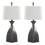 Curvo 30" Polyresin Table Lamp - Set of 2 - Rubbed Grey Slate Polyresin, White Linen