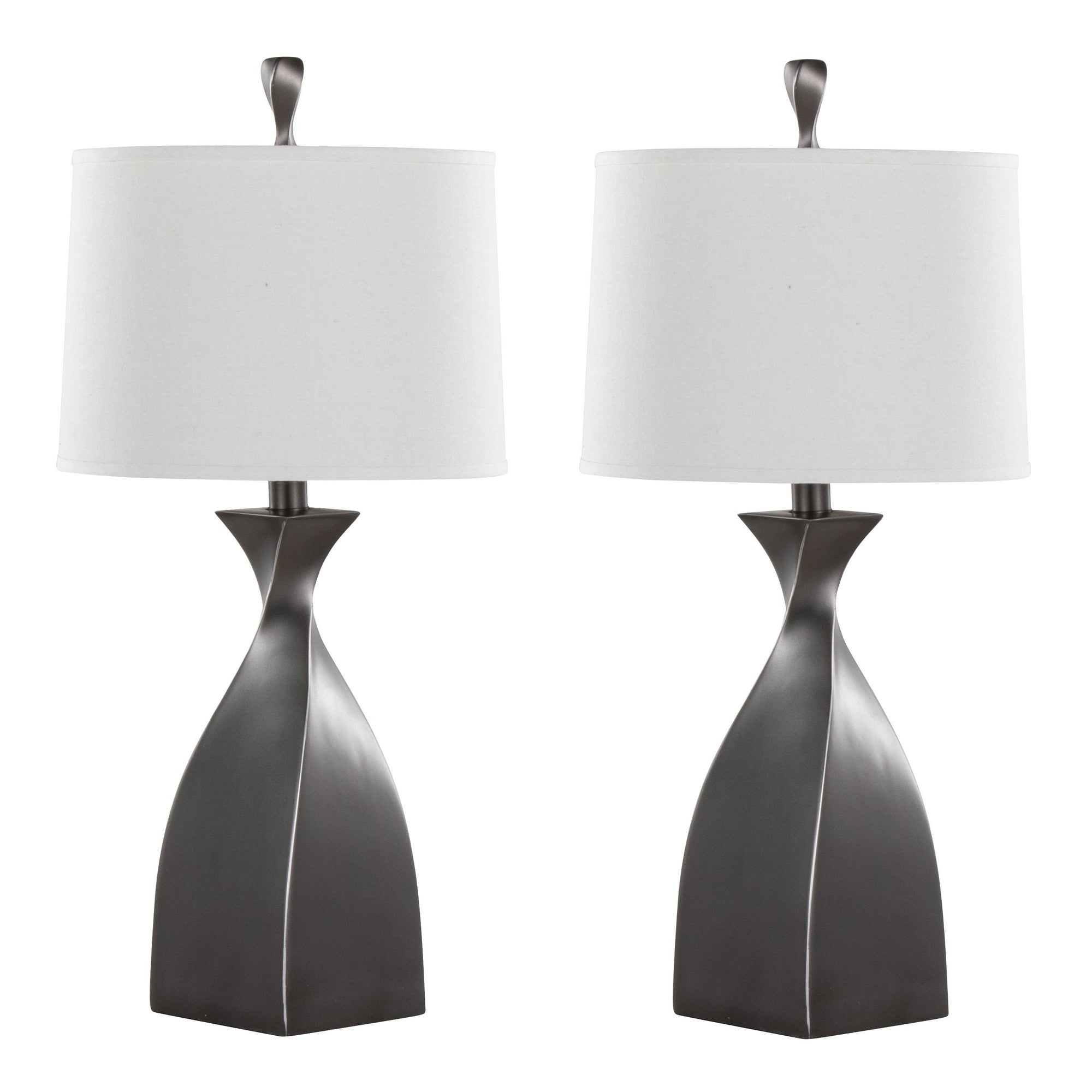Curvo 30" Polyresin Table Lamp - Set of 2 - Rubbed Grey Slate Polyresin, White Linen