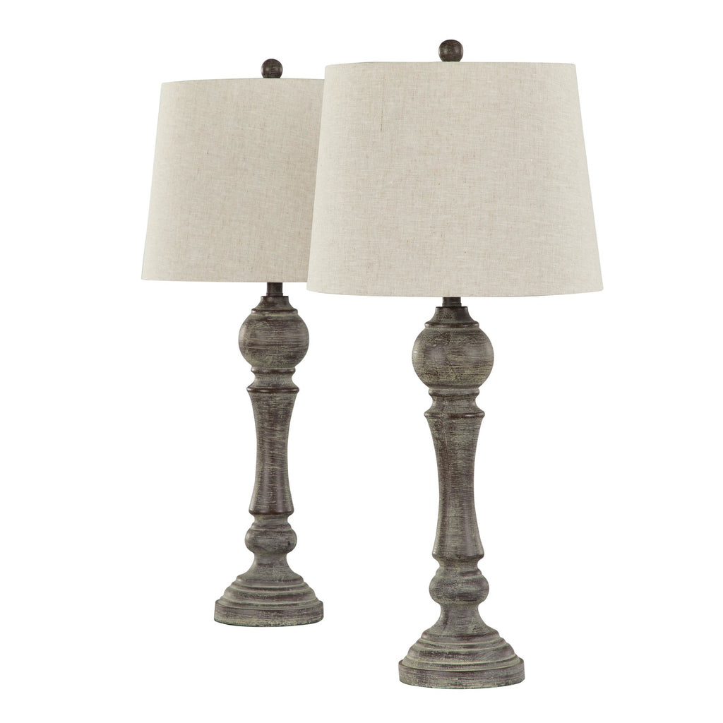 Winston 32" Polyresin Table Lamp - Set of 2 - Reclaimed Grey Polyresin, Oat Linen