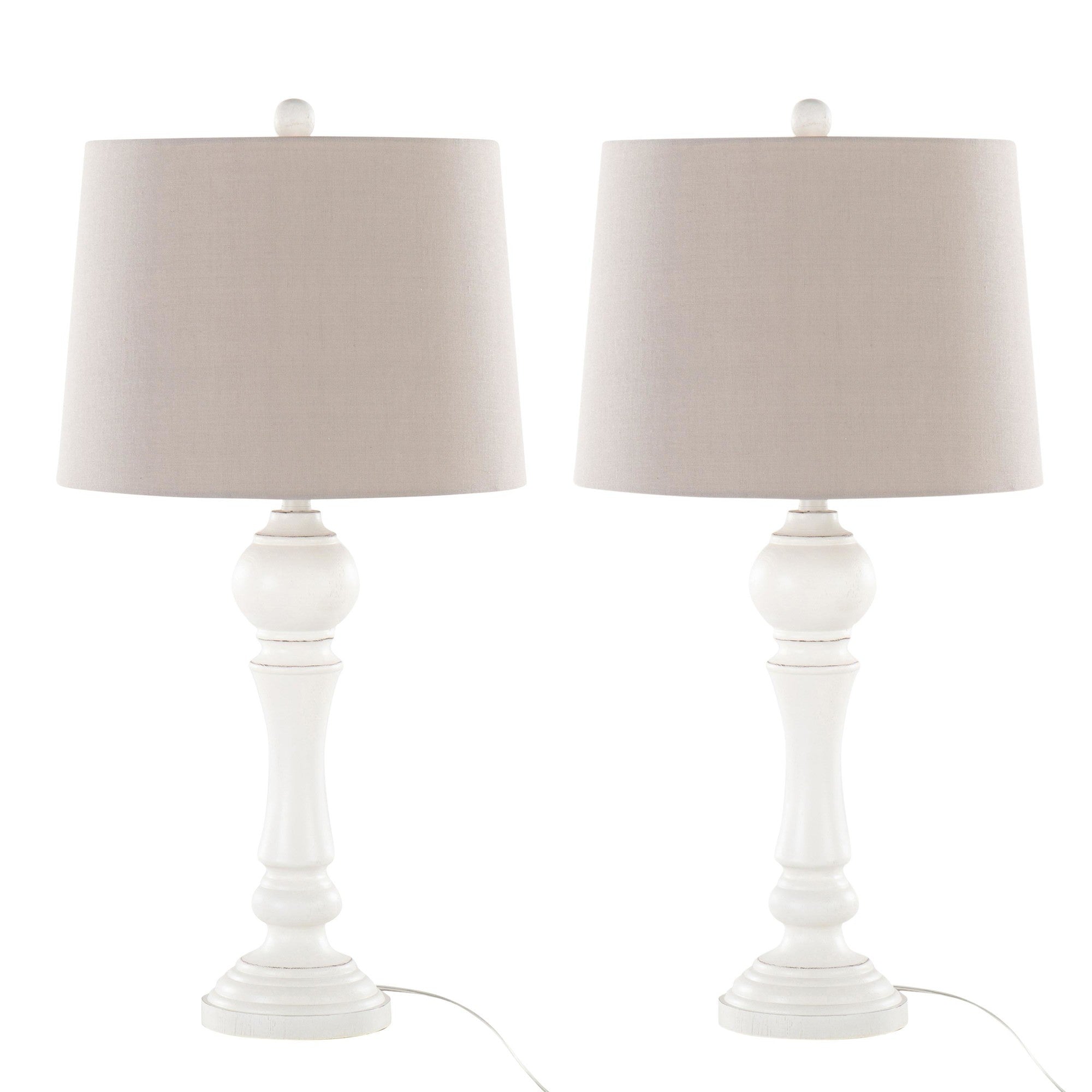 Winston 32" Polyresin Table Lamp - Set of 2 - Distressed Off-white Polyresin, Light Grey Linen