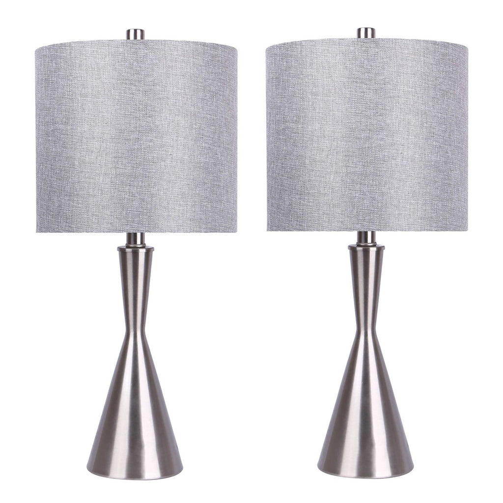 Gemma 23" Metal Table Lamp - Set of 2 - Brushed Nickel, Grey Linen