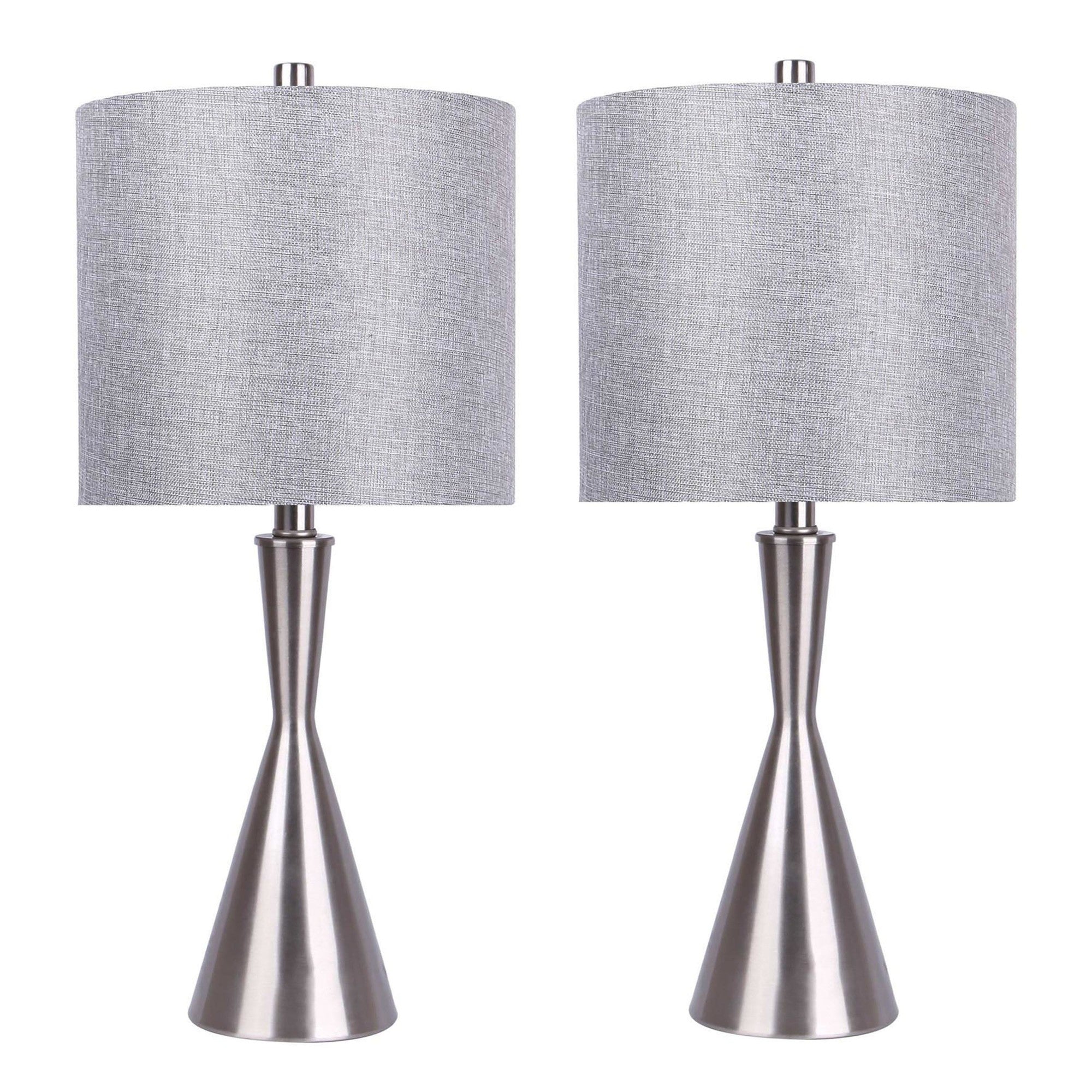 Gemma 23" Metal Table Lamp - Set of 2 - Brushed Nickel, Grey Linen