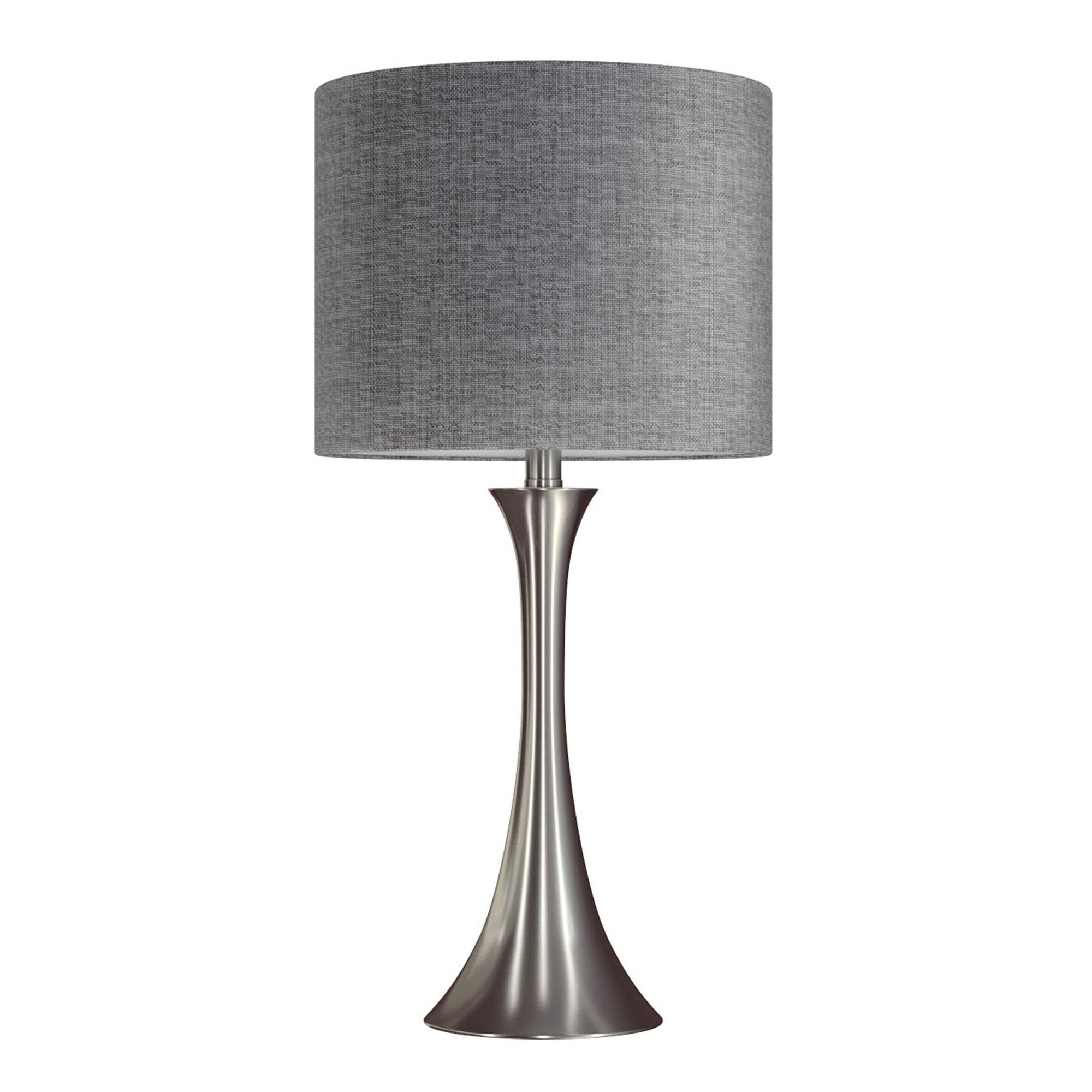Lenuxe 24" Metal Table Lamp - Set of 2 - Brushed Nickel, Grey Linen