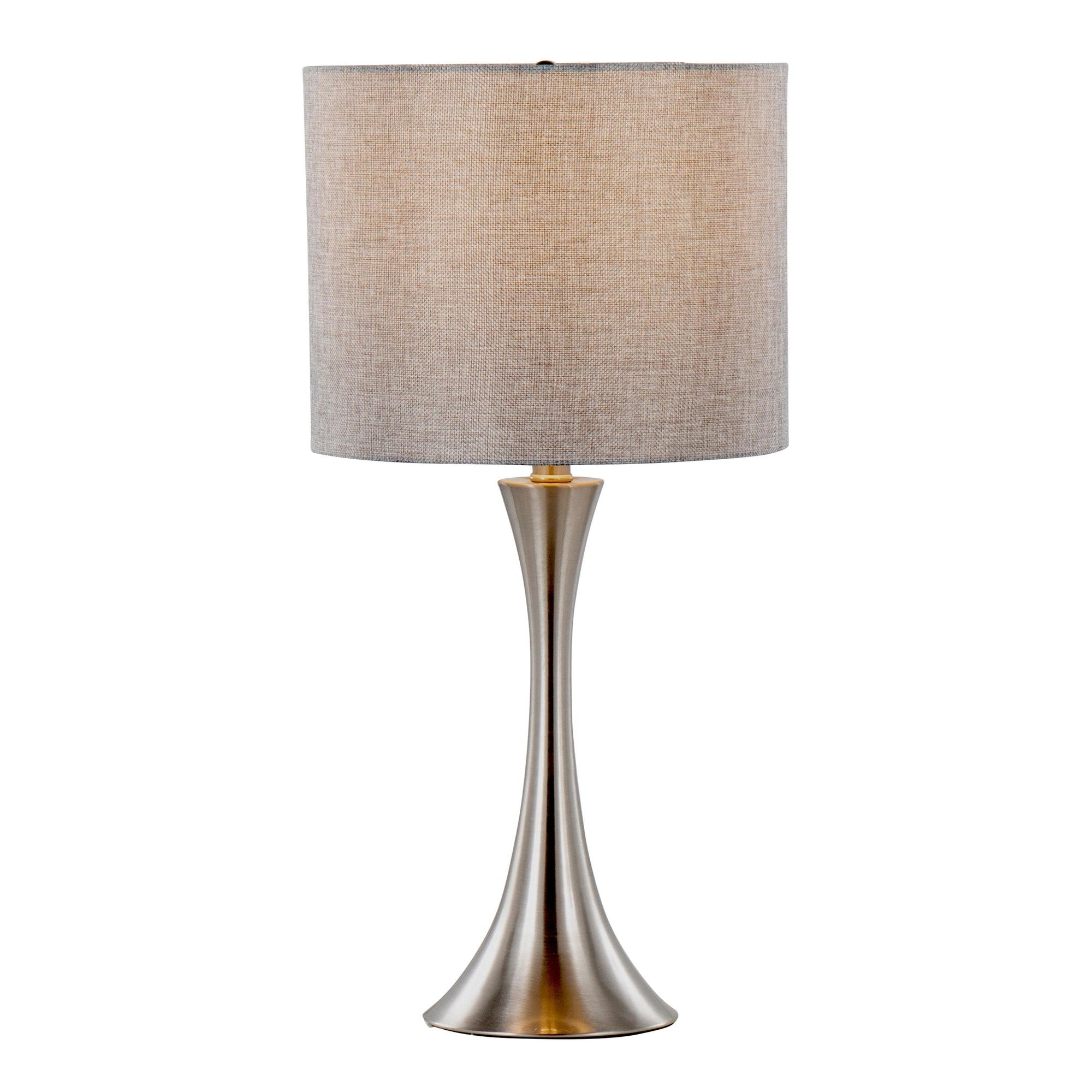 Lenuxe 24" Metal Table Lamp - Set of 2 - Brushed Nickel, Grey Linen