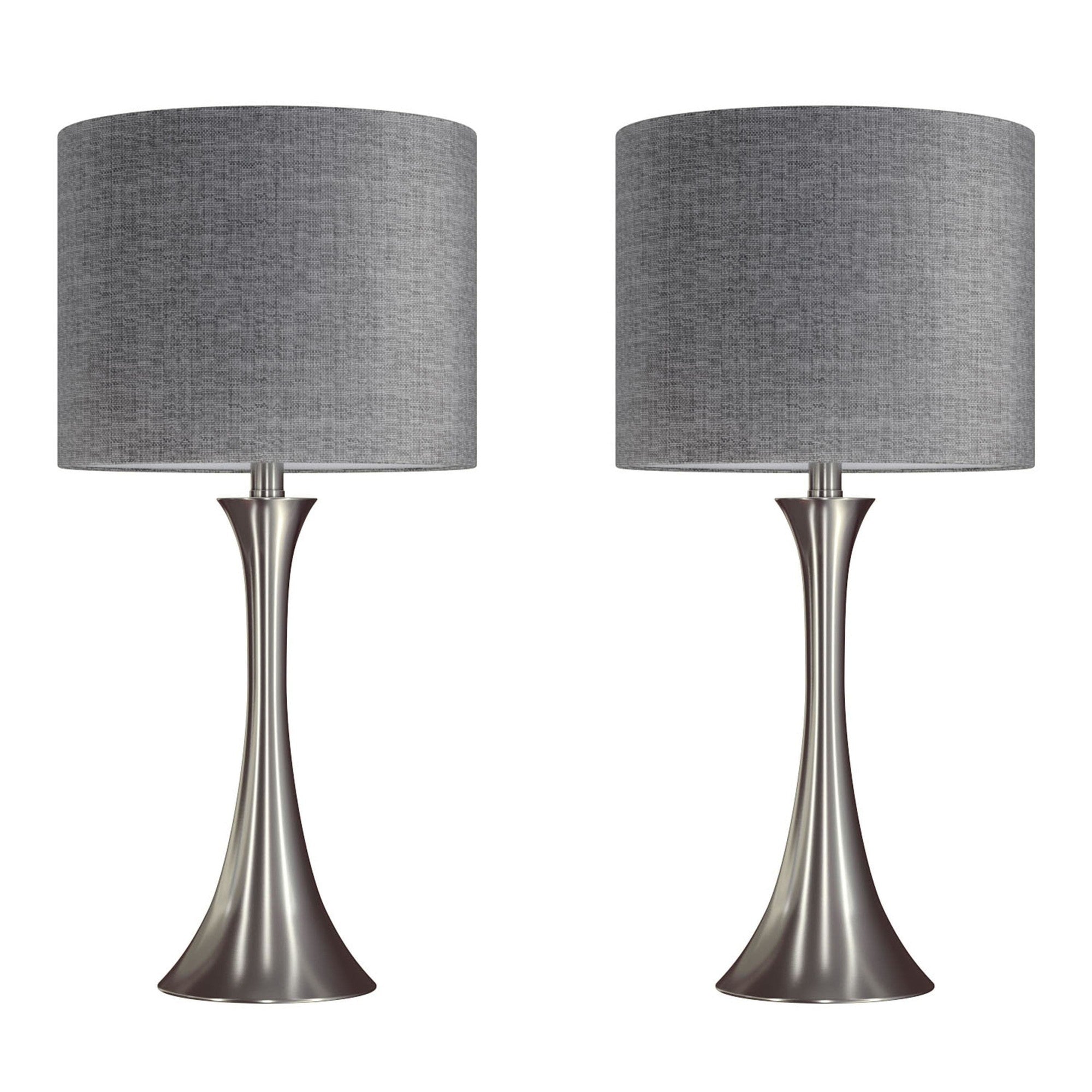 Lenuxe 24" Metal Table Lamp - Set of 2 - Brushed Nickel, Grey Linen