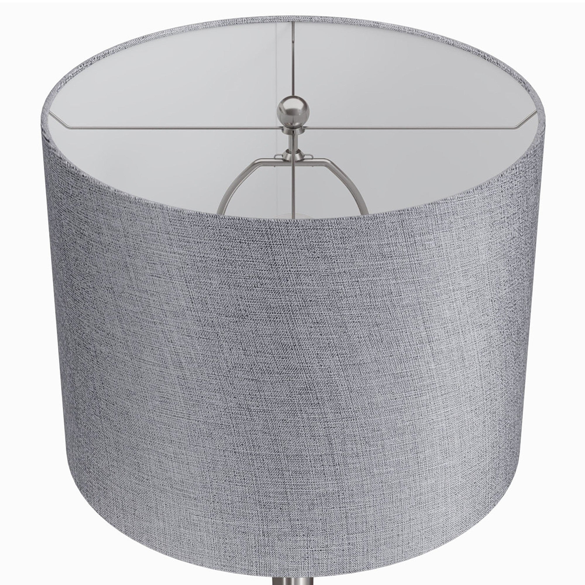 Lenuxe 24" Metal Table Lamp - Set of 2 - Brushed Nickel, Grey Sparkly Linen, Silver Metallic Threading