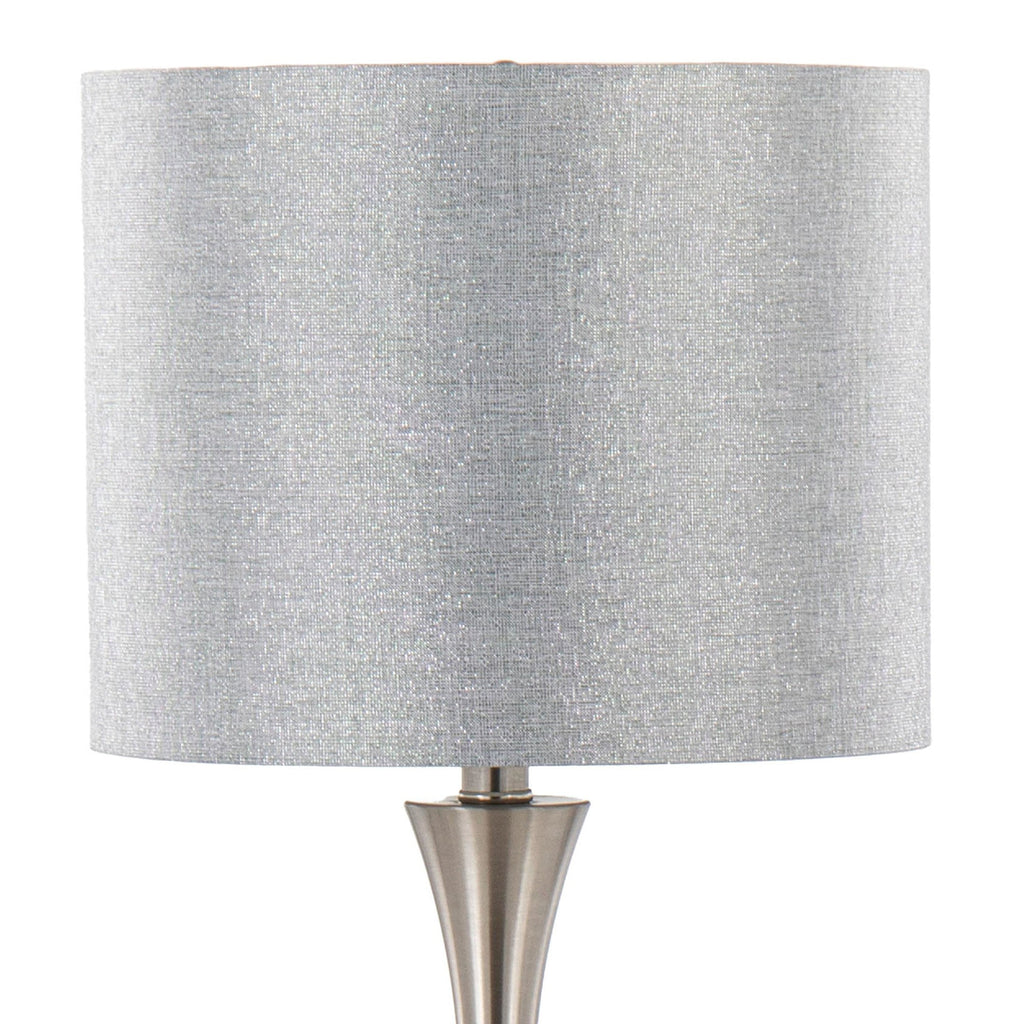 Lenuxe 24" Metal Table Lamp - Set of 2 - Brushed Nickel, Grey Sparkly Linen, Silver Metallic Threading