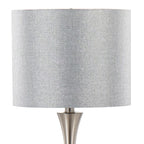 Lenuxe 24" Metal Table Lamp - Set of 2 - Brushed Nickel, Grey Sparkly Linen, Silver Metallic Threading