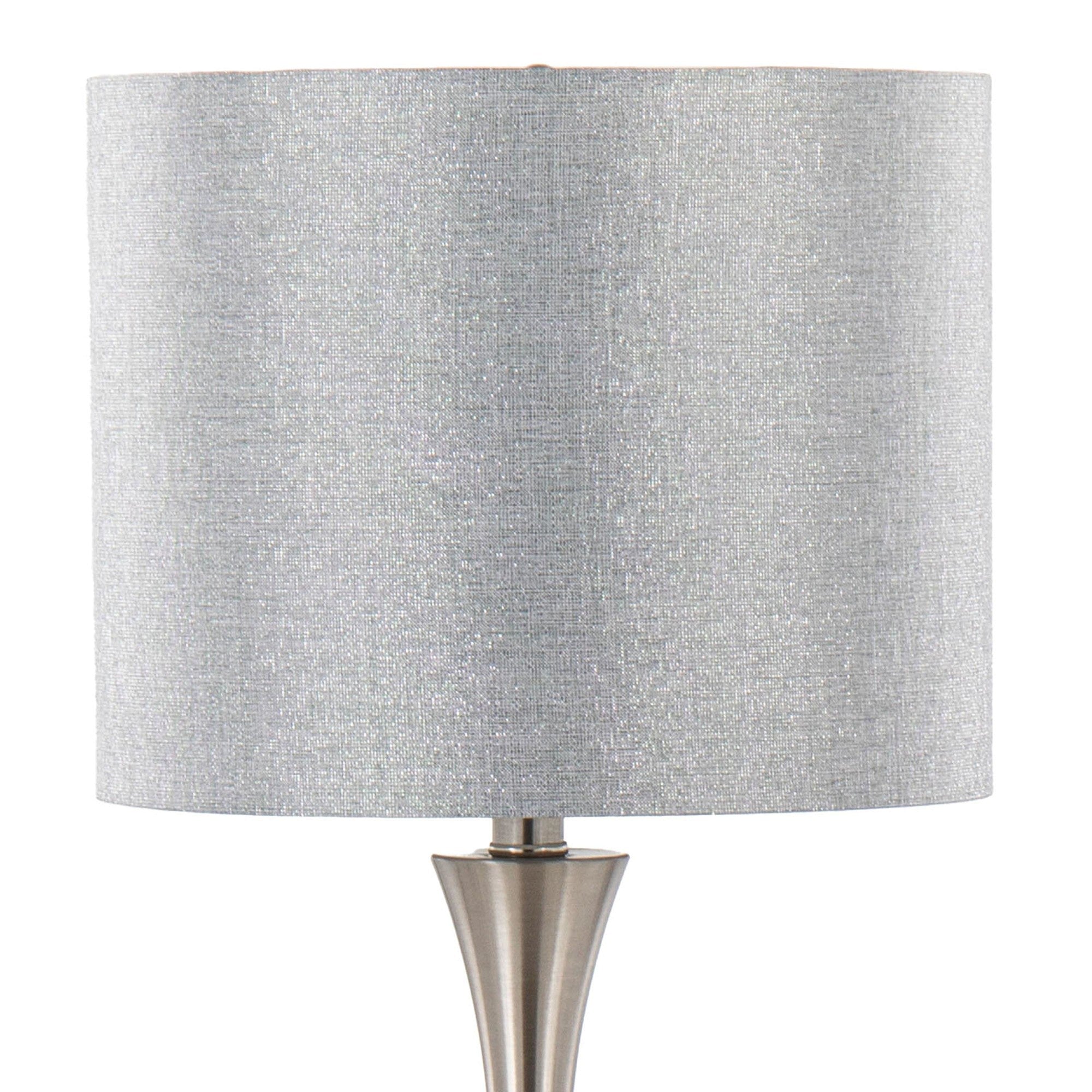 Lenuxe 24" Metal Table Lamp - Set of 2 - Brushed Nickel, Grey Sparkly Linen, Silver Metallic Threading