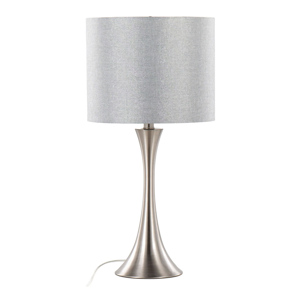 Lenuxe 24" Metal Table Lamp - Set of 2 - Brushed Nickel, Grey Sparkly Linen, Silver Metallic Threading