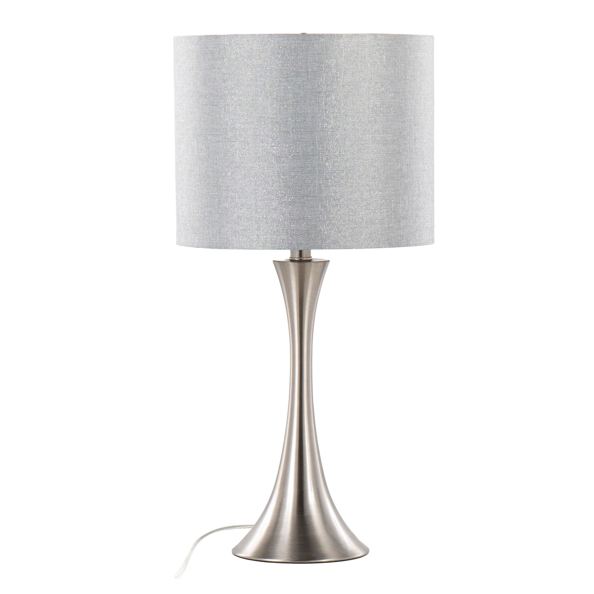 Lenuxe 24" Metal Table Lamp - Set of 2 - Brushed Nickel, Grey Sparkly Linen, Silver Metallic Threading