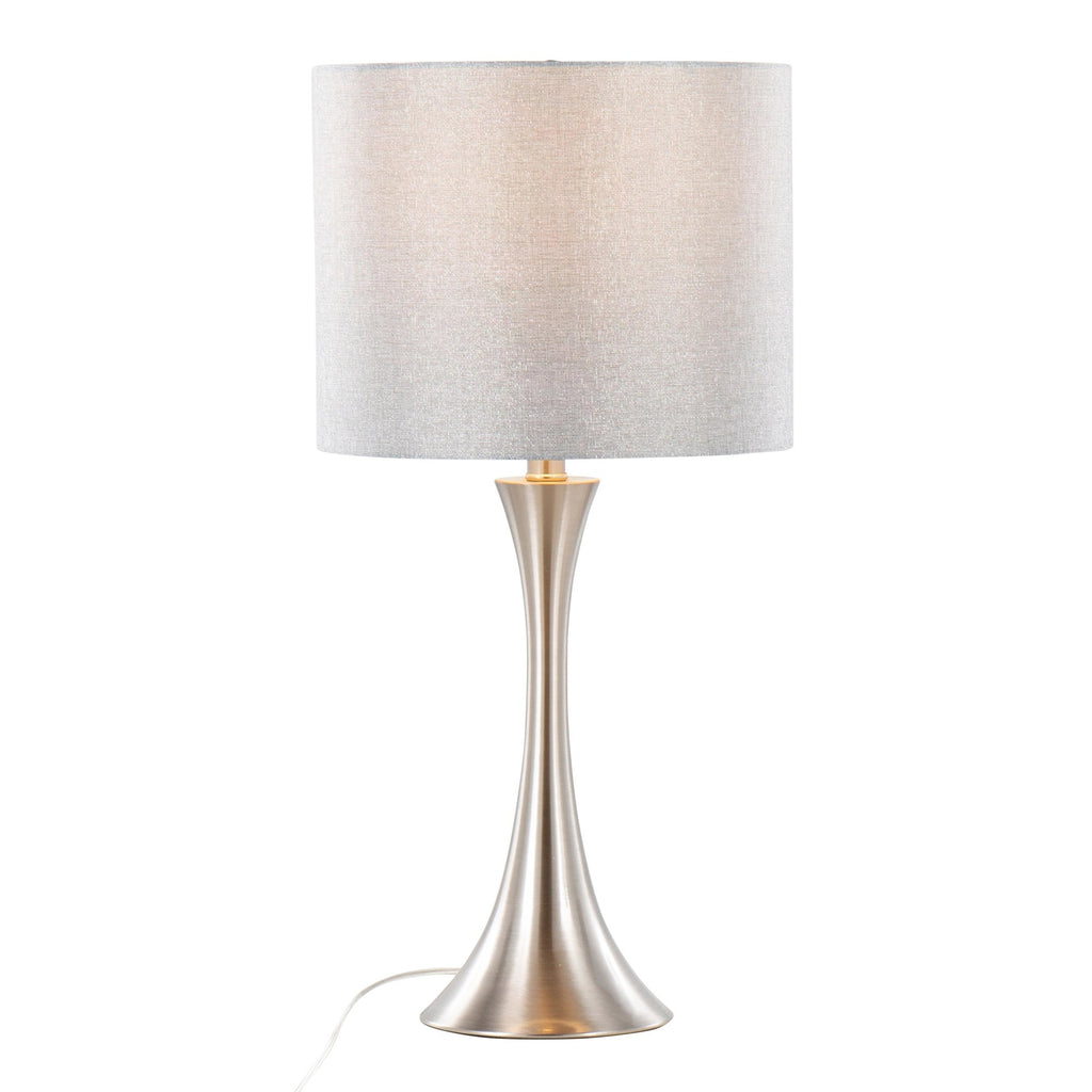 Lenuxe 24" Metal Table Lamp - Set of 2 - Brushed Nickel, Grey Sparkly Linen, Silver Metallic Threading