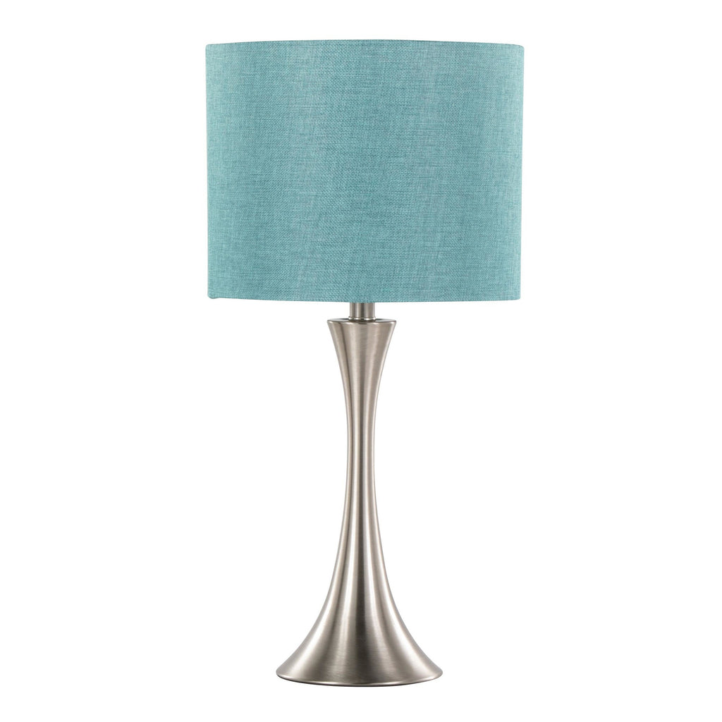 Lenuxe 24" Metal Table Lamp - Set of 2 - Brushed Nickel, Turquoise Linen