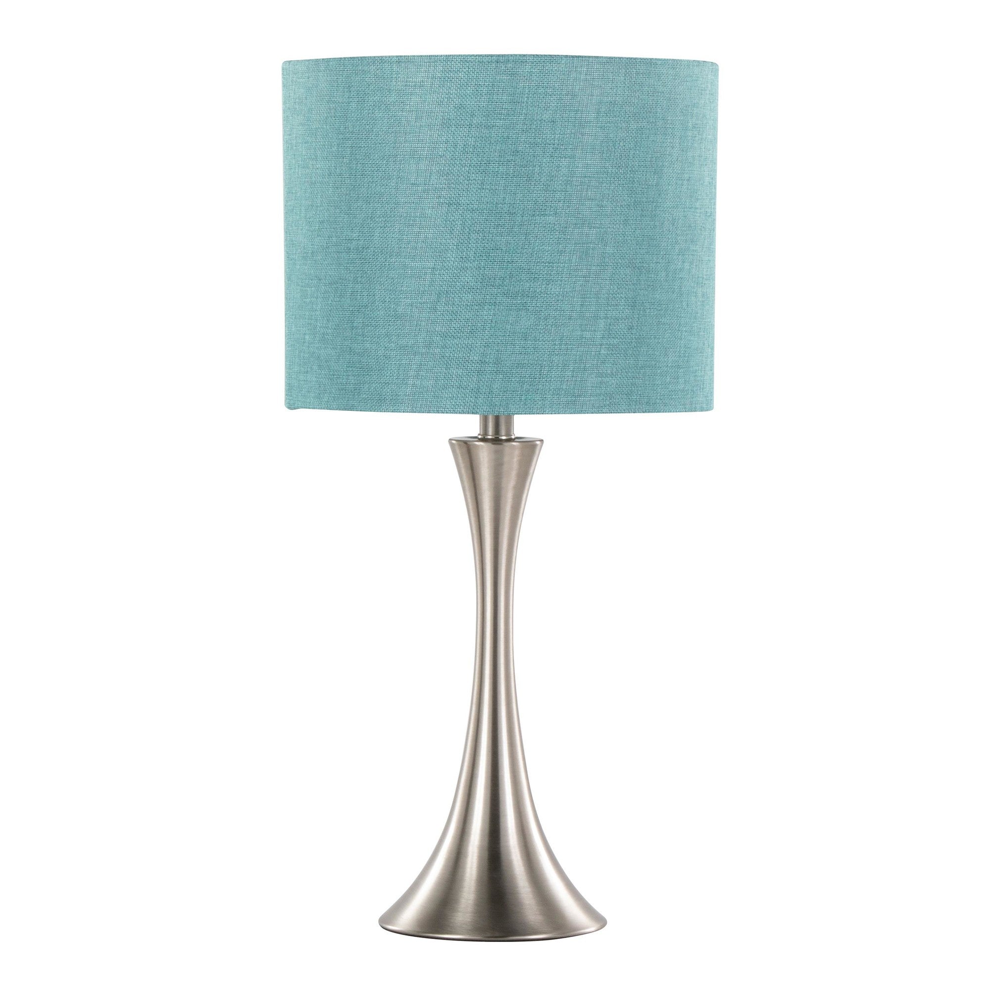 Lenuxe 24" Metal Table Lamp - Set of 2 - Brushed Nickel, Turquoise Linen
