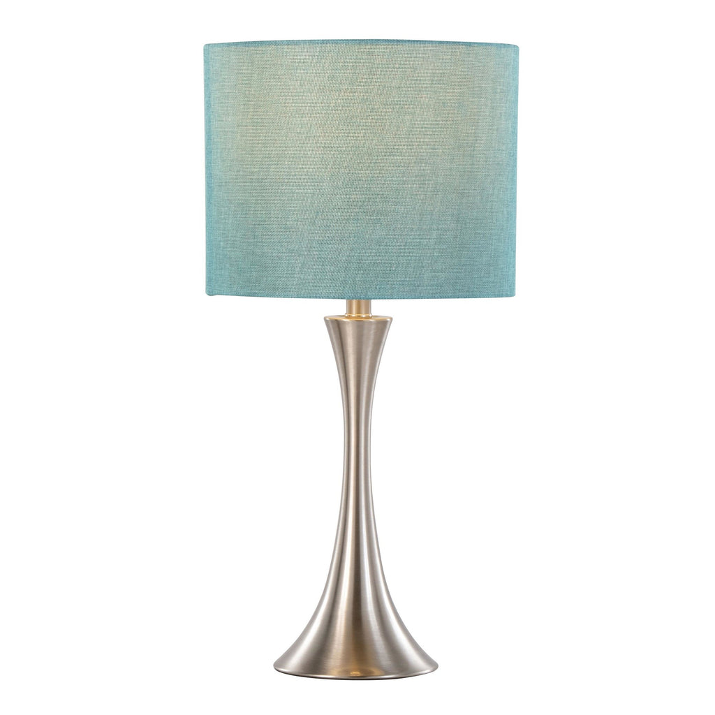 Lenuxe 24" Metal Table Lamp - Set of 2 - Brushed Nickel, Turquoise Linen