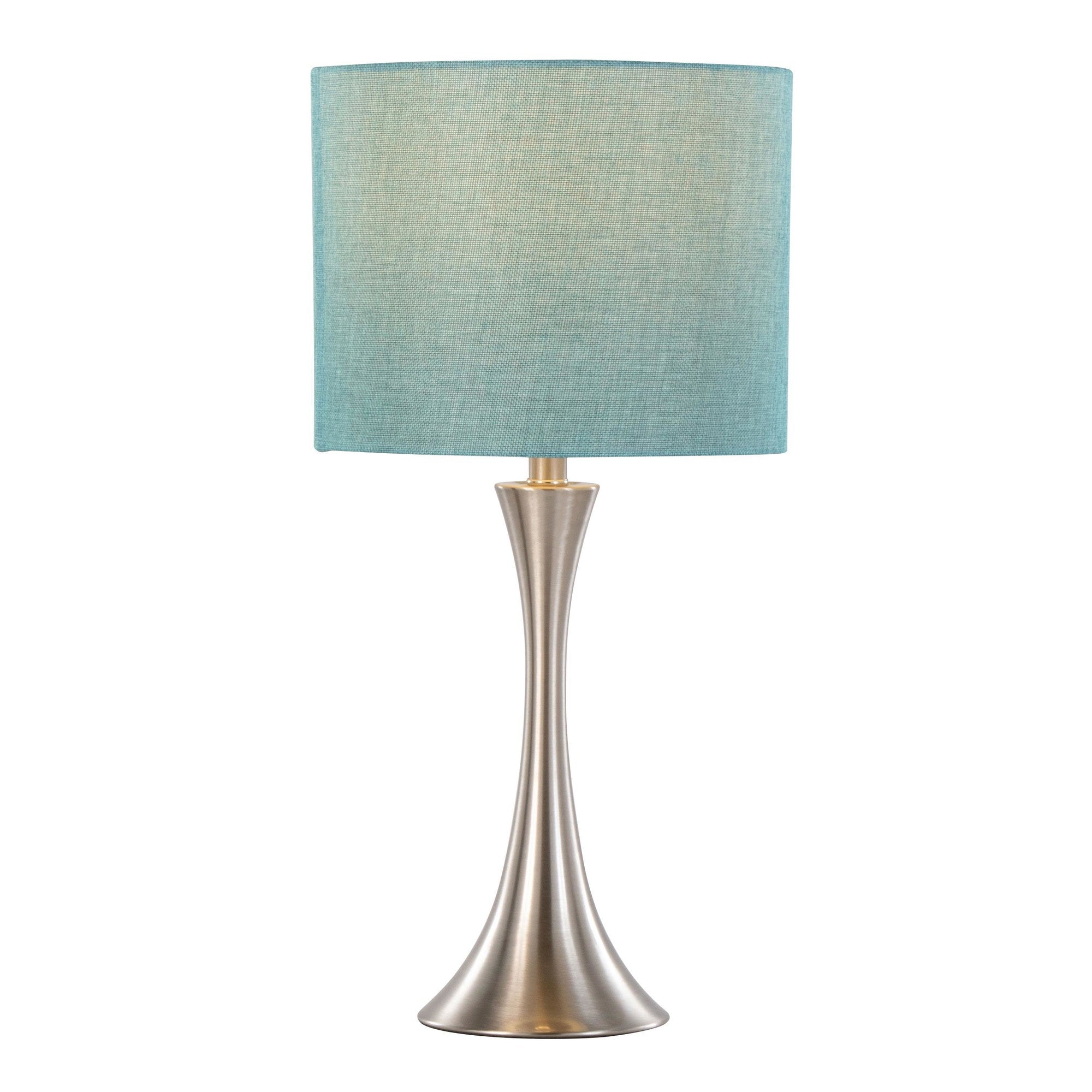 Lenuxe 24" Metal Table Lamp - Set of 2 - Brushed Nickel, Turquoise Linen