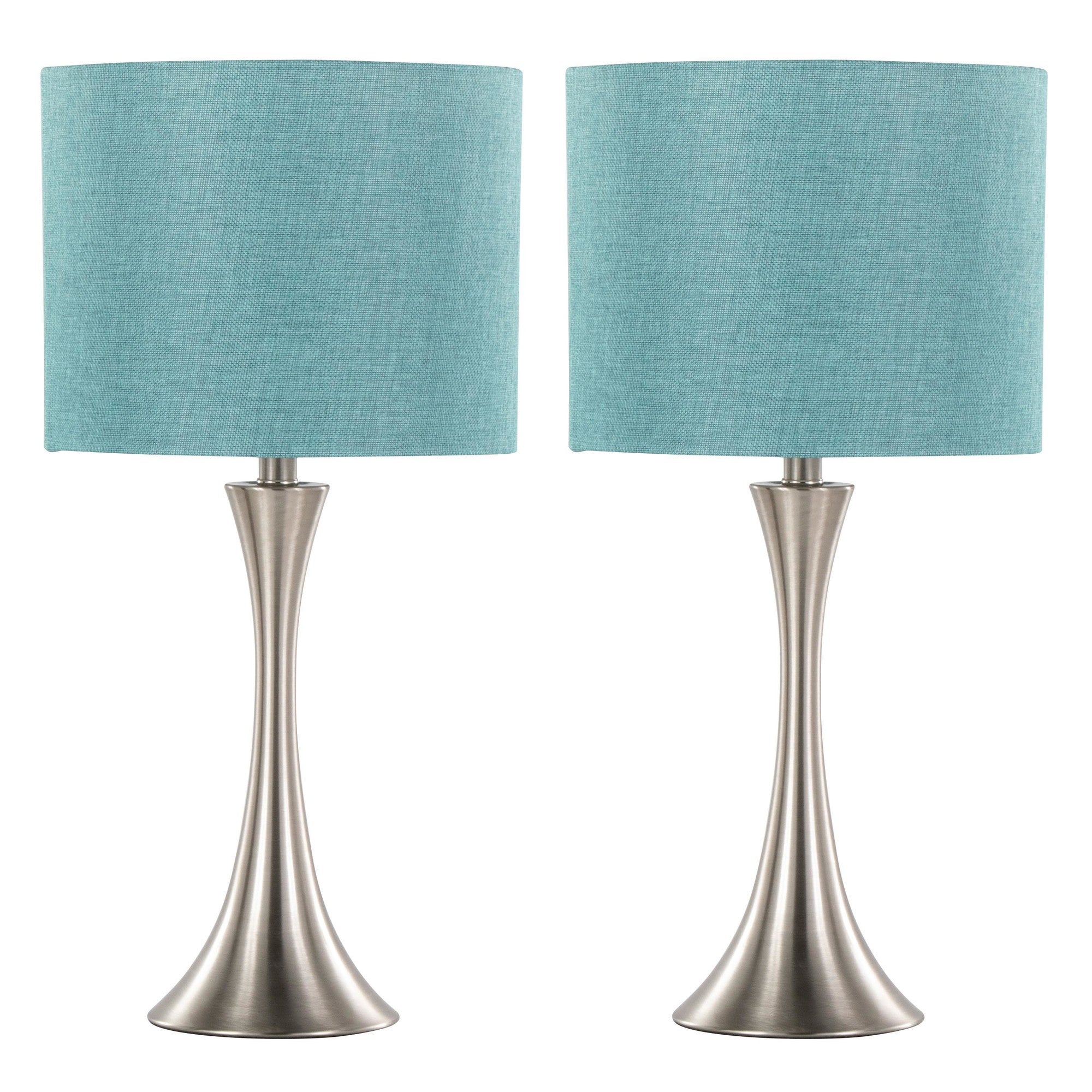 Lenuxe 24" Metal Table Lamp - Set of 2 - Brushed Nickel, Turquoise Linen