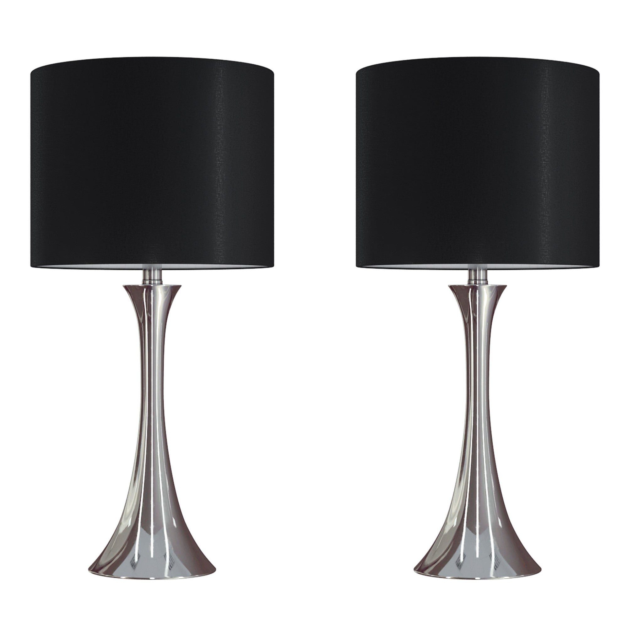 Lenuxe 24" Metal Table Lamp - Set of 2 - Polished Nickel, Black Silk