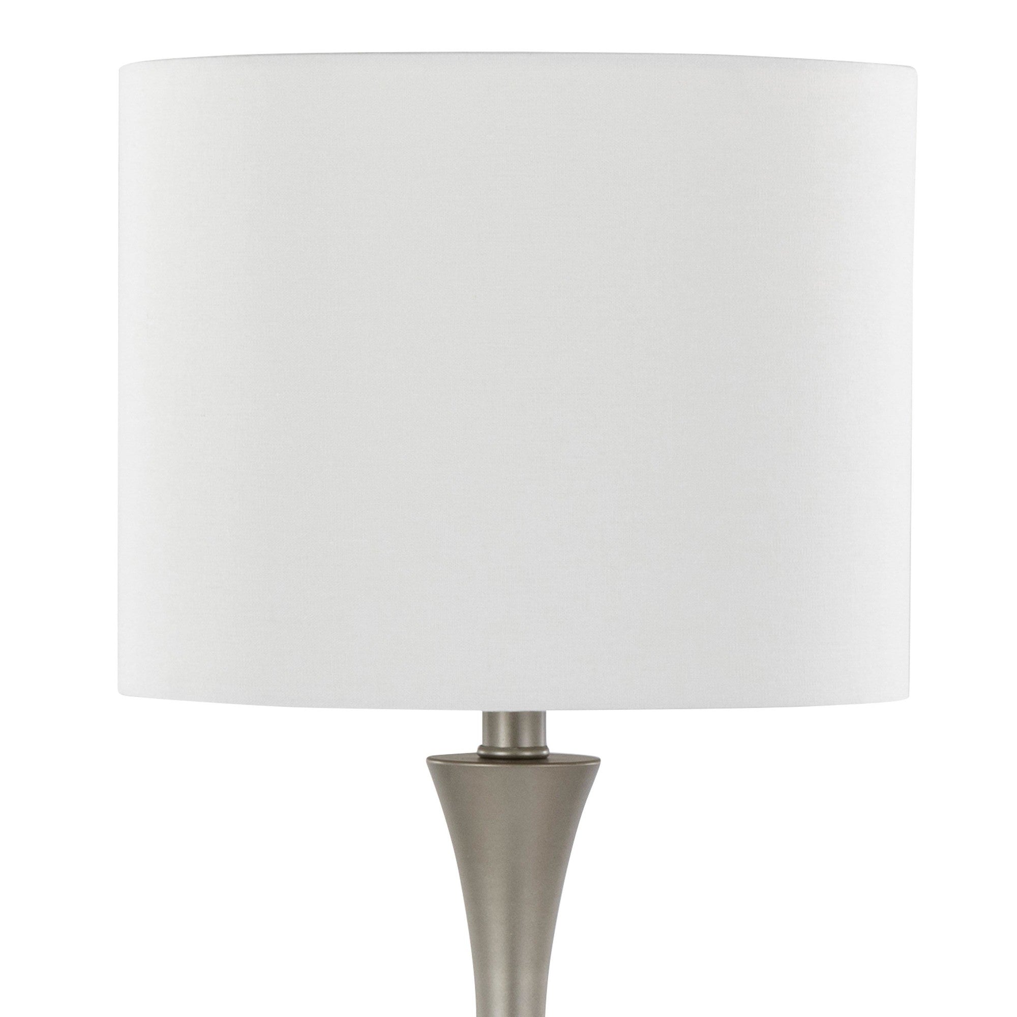 Lenuxe 24" Metal Table Lamp - Set of 2 - Frosted Silver Metal, Off-white Linen