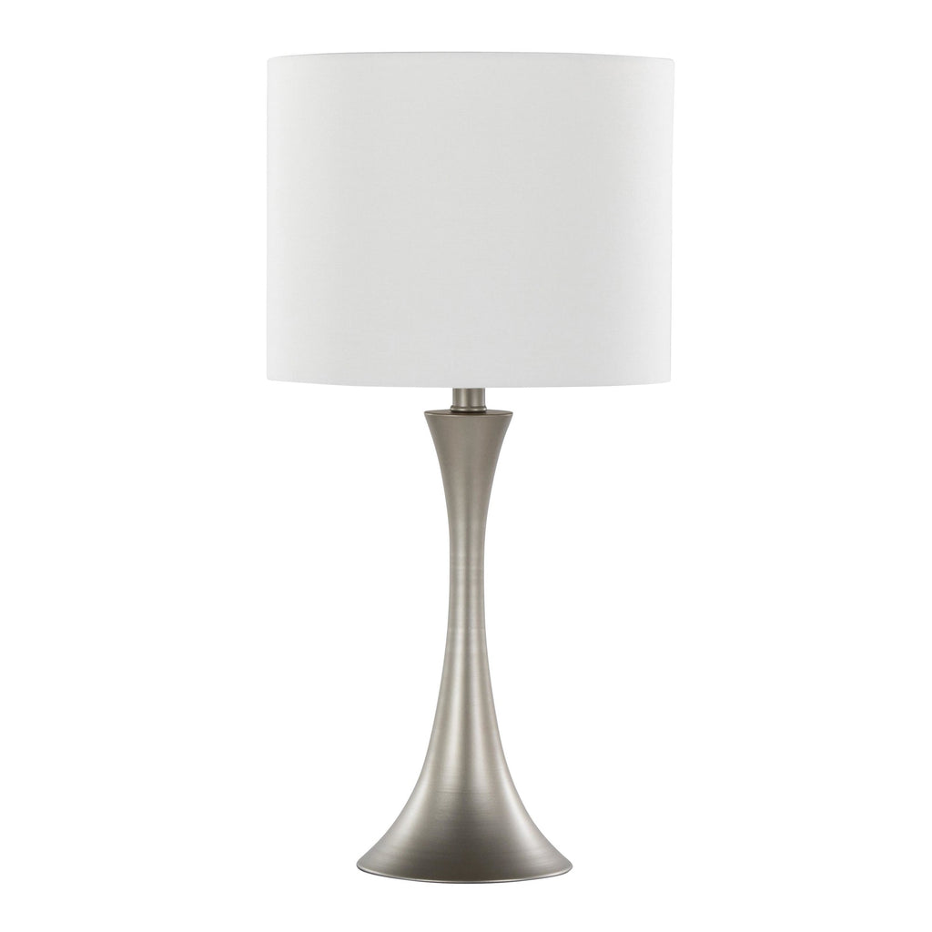 Lenuxe 24" Metal Table Lamp - Set of 2 - Frosted Silver Metal, Off-white Linen