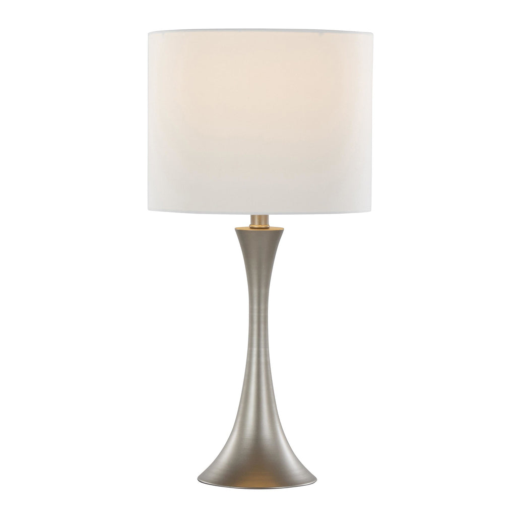 Lenuxe 24" Metal Table Lamp - Set of 2 - Frosted Silver Metal, Off-white Linen