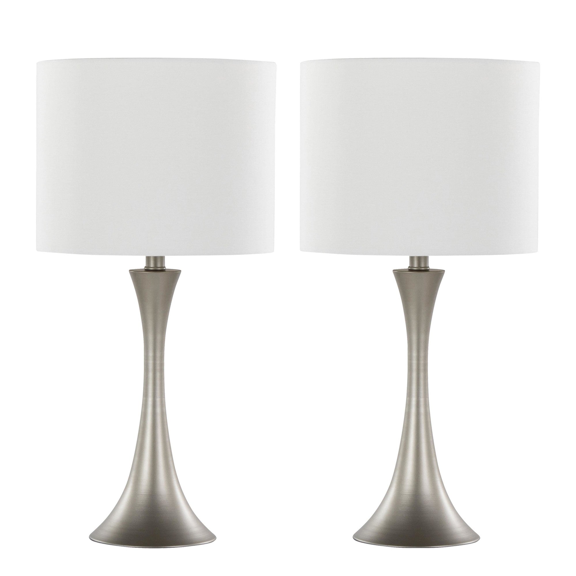 Lenuxe 24" Metal Table Lamp - Set of 2 - Frosted Silver Metal, Off-white Linen