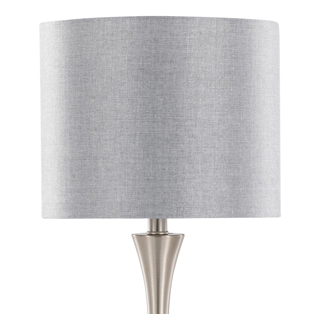 Lenuxe 25" Metal Table Lamp With Usb - Set of 2 - Brushed Nickel, Grey Linen