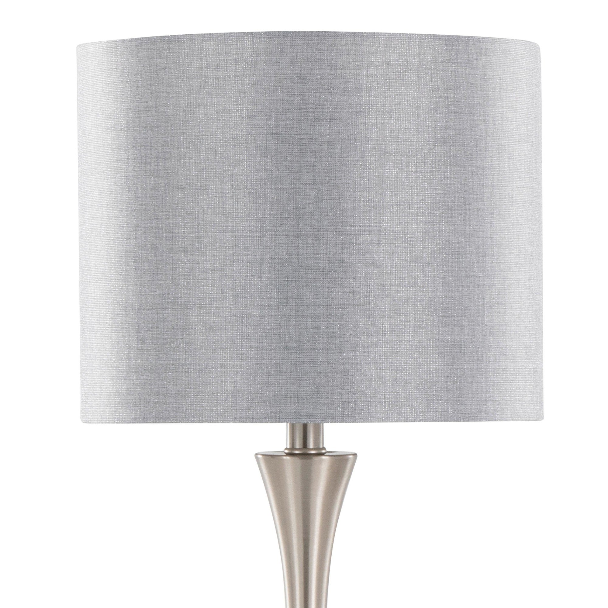 Lenuxe 25" Metal Table Lamp With Usb - Set of 2 - Brushed Nickel, Grey Linen