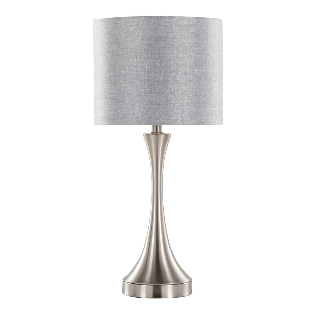 Lenuxe 25" Metal Table Lamp With Usb - Set of 2 - Brushed Nickel, Grey Linen
