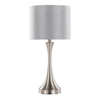 Lenuxe 25" Metal Table Lamp With Usb - Set of 2 - Brushed Nickel, Grey Linen