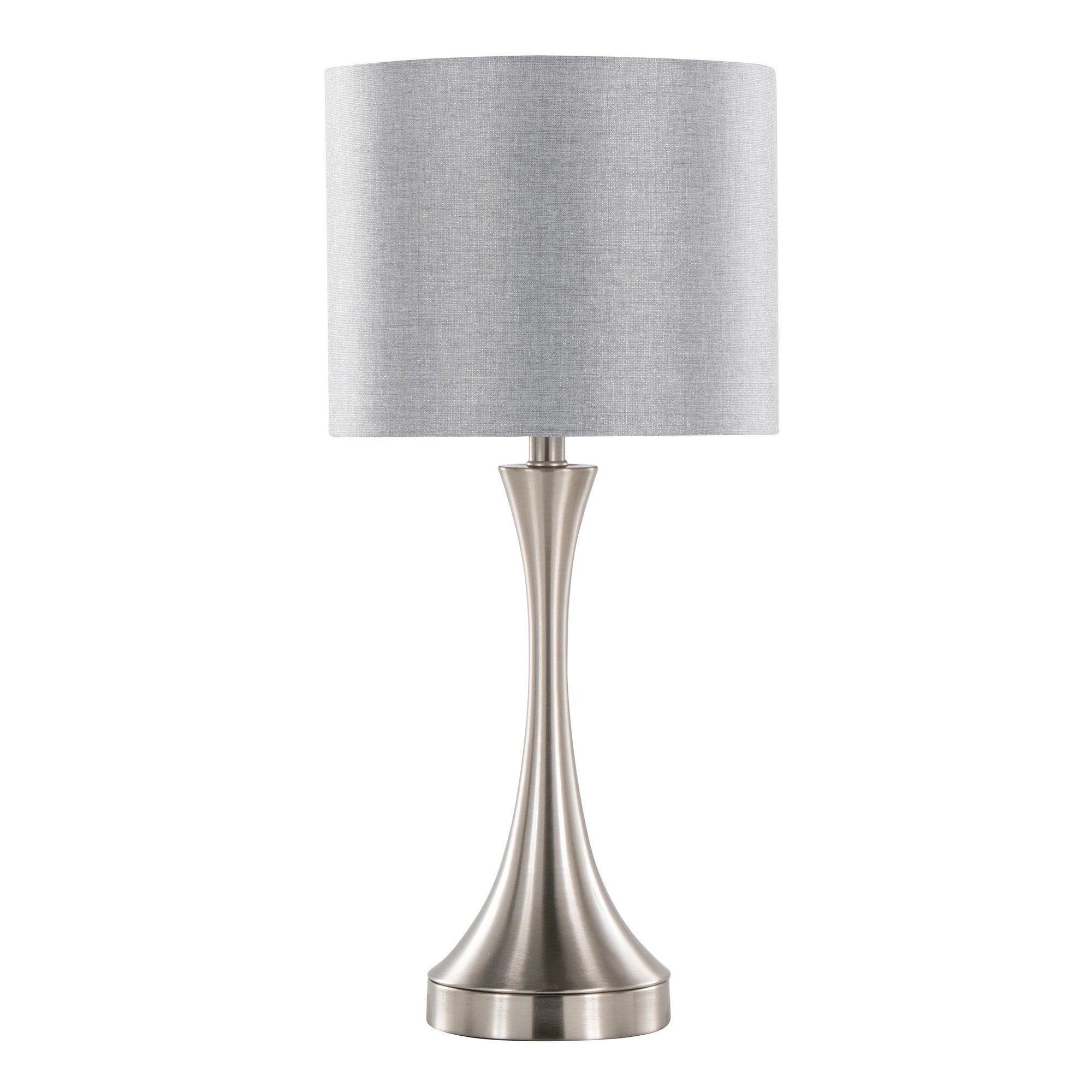 Lenuxe 25" Metal Table Lamp With Usb - Set of 2 - Brushed Nickel, Grey Linen