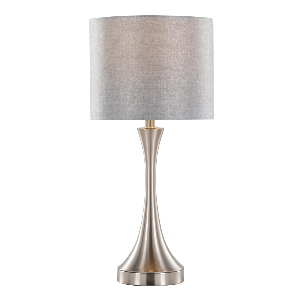 Lenuxe 25" Metal Table Lamp With Usb - Set of 2 - Brushed Nickel, Grey Linen