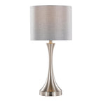 Lenuxe 25" Metal Table Lamp With Usb - Set of 2 - Brushed Nickel, Grey Linen