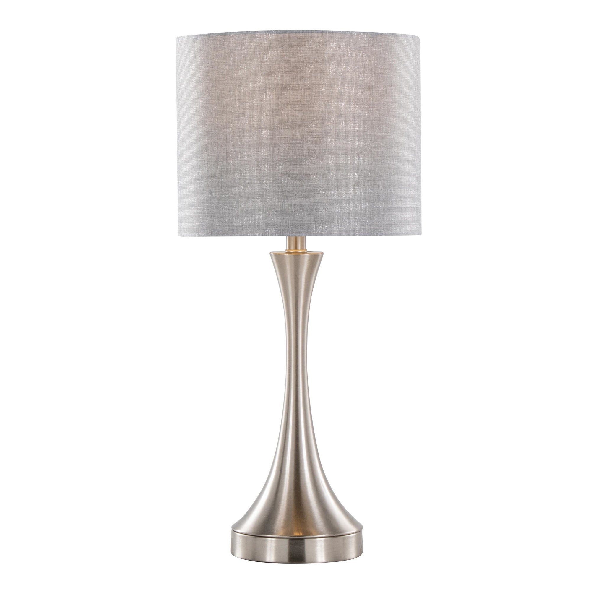 Lenuxe 25" Metal Table Lamp With Usb - Set of 2 - Brushed Nickel, Grey Linen