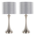 Lenuxe 25" Metal Table Lamp With Usb - Set of 2 - Brushed Nickel, Grey Linen