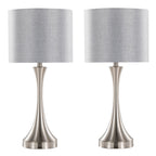 Lenuxe 25" Metal Table Lamp With Usb - Set of 2 - Brushed Nickel, Grey Linen