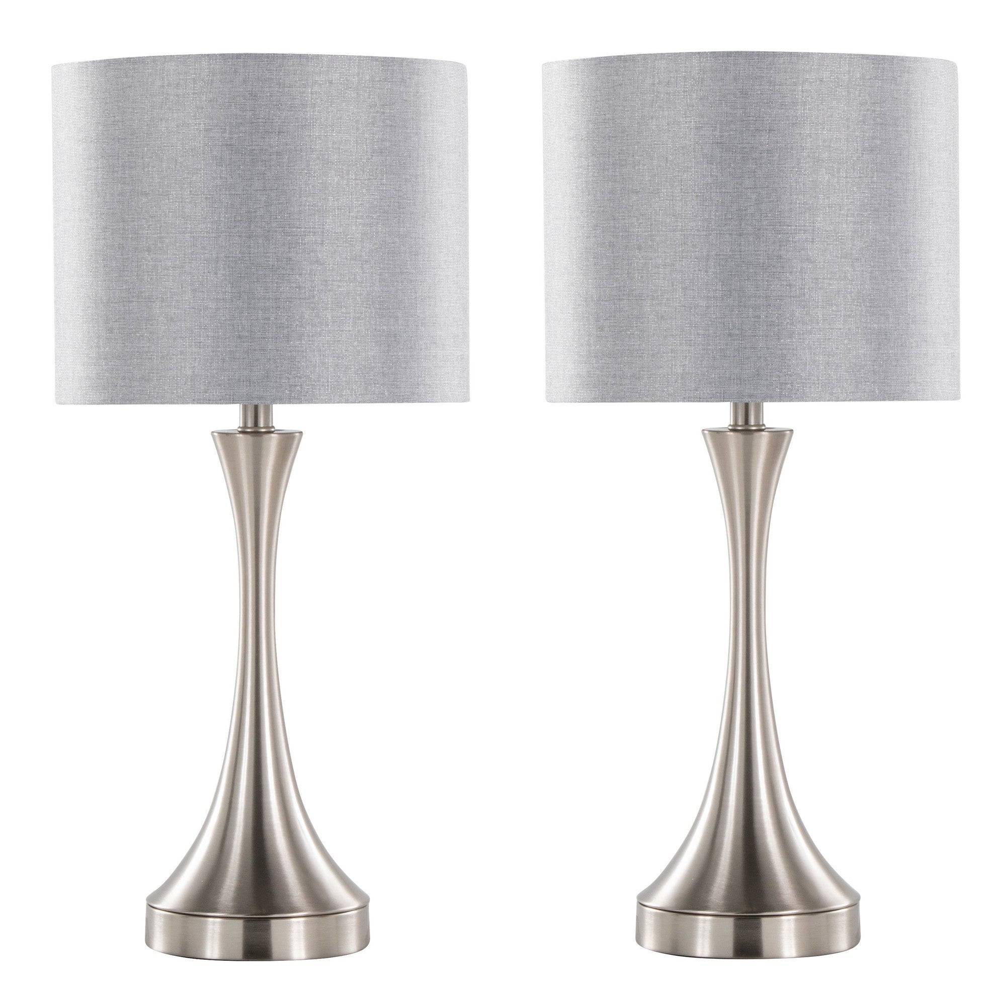 Lenuxe 25" Metal Table Lamp With Usb - Set of 2 - Brushed Nickel, Grey Linen